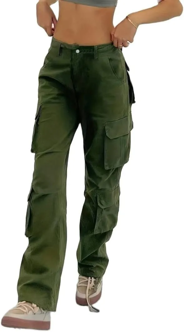 Vintage Cargo Pants Baggy Jeans Women Fashion 90s Streetwear Pockets Wide Leg High Waist Straight Y2k Denim Trousers Overalls