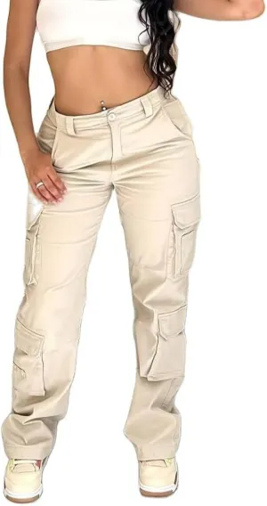 Vintage Cargo Pants Baggy Jeans Women Fashion 90s Streetwear Pockets Wide Leg High Waist Straight Y2k Denim Trousers Overalls