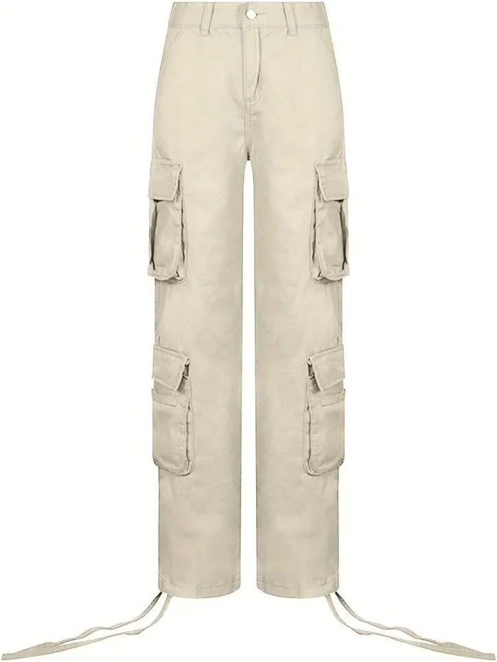 Vintage Cargo Pants Baggy Jeans Women Fashion 90s Streetwear Pockets Wide Leg High Waist Straight Y2k Denim Trousers Overalls