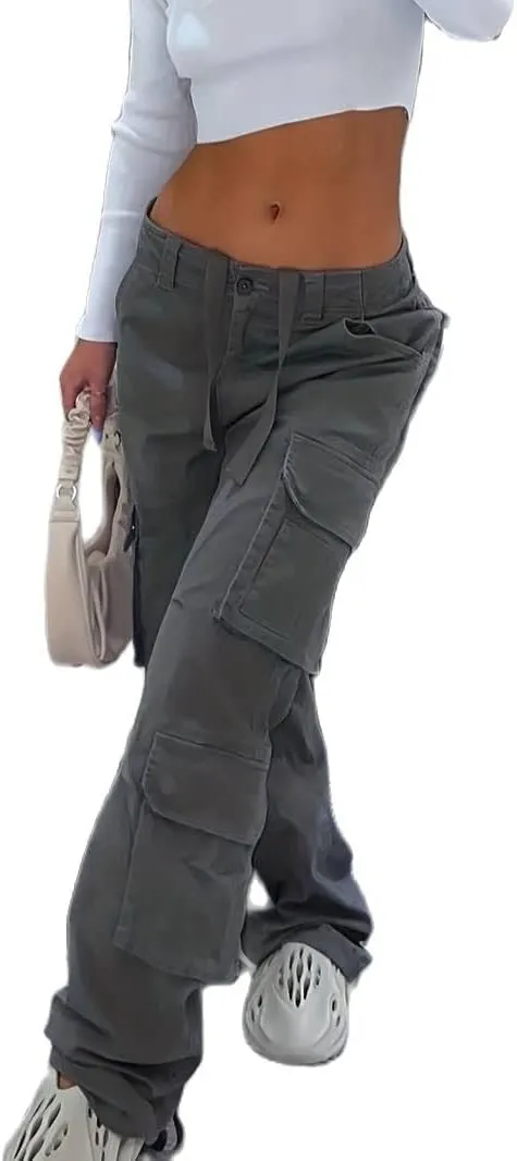 Vintage Cargo Pants Baggy Jeans Women Fashion 90s Streetwear Pockets Wide Leg High Waist Straight Y2k Denim Trousers Overalls