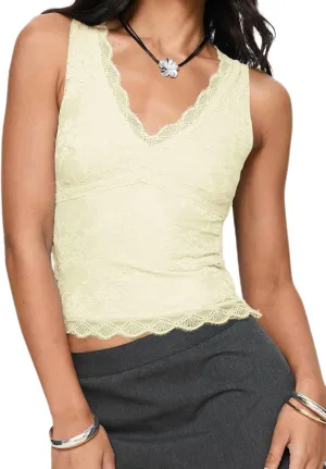 VNIRA Womens Lace Tank Top Scallop Sexy V-Neck Sleeveless Going Out Y2K Crop Tops 2025 Trendy Outfits