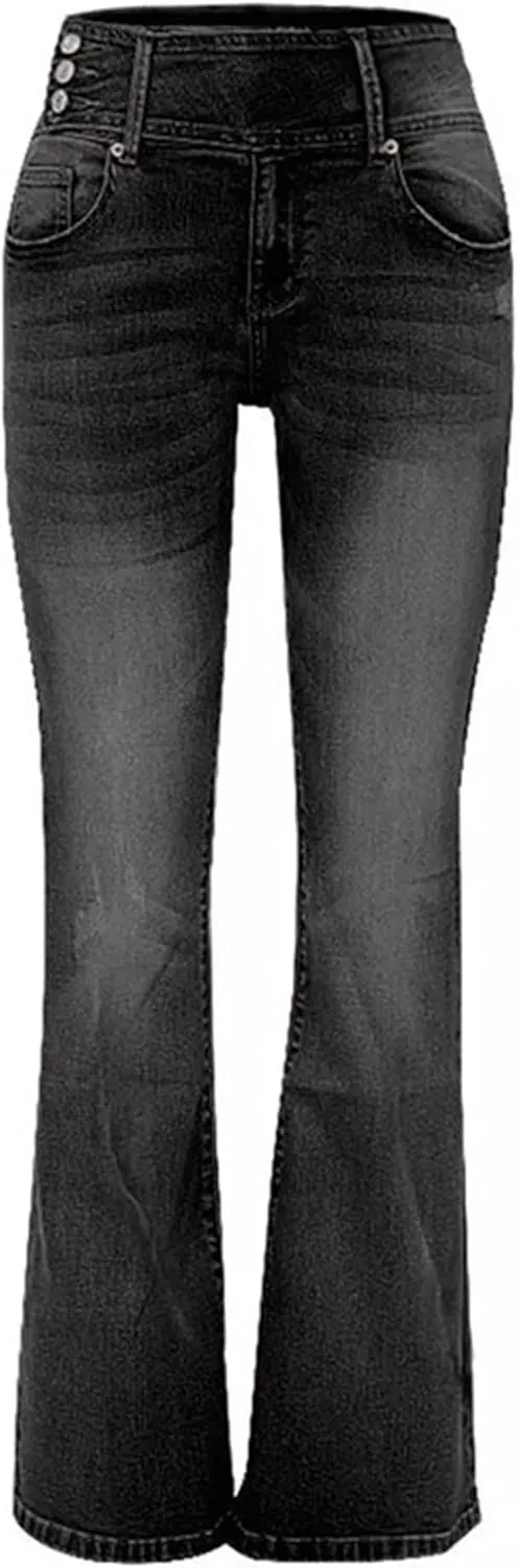Western Jeans for Women Flare Mid Waist Bell Stretch Slim Denim Pants Length Stretchy Denim Trousers