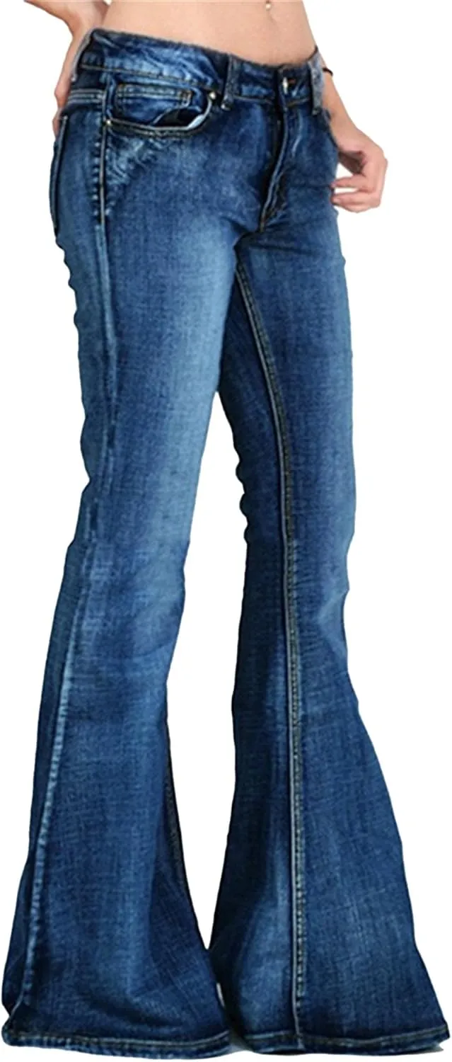 Western Jeans for Women Flare Mid Waist Bell Stretch Slim Denim Pants Length Stretchy Denim Trousers