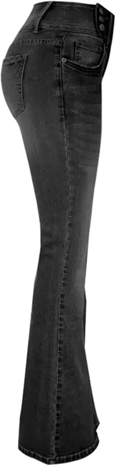Western Jeans for Women Flare Mid Waist Bell Stretch Slim Denim Pants Length Stretchy Denim Trousers