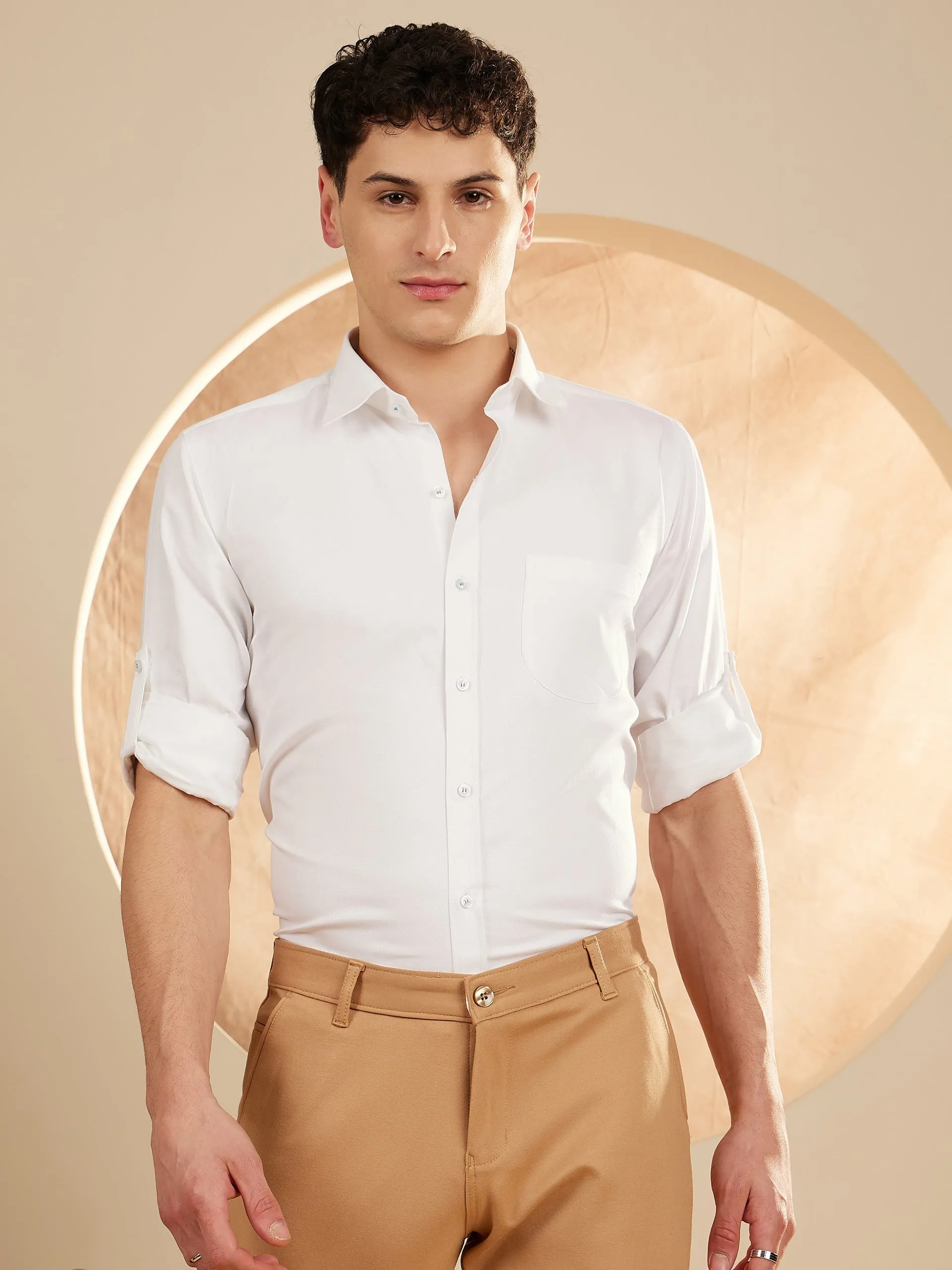 White: Solid Formal Shirt