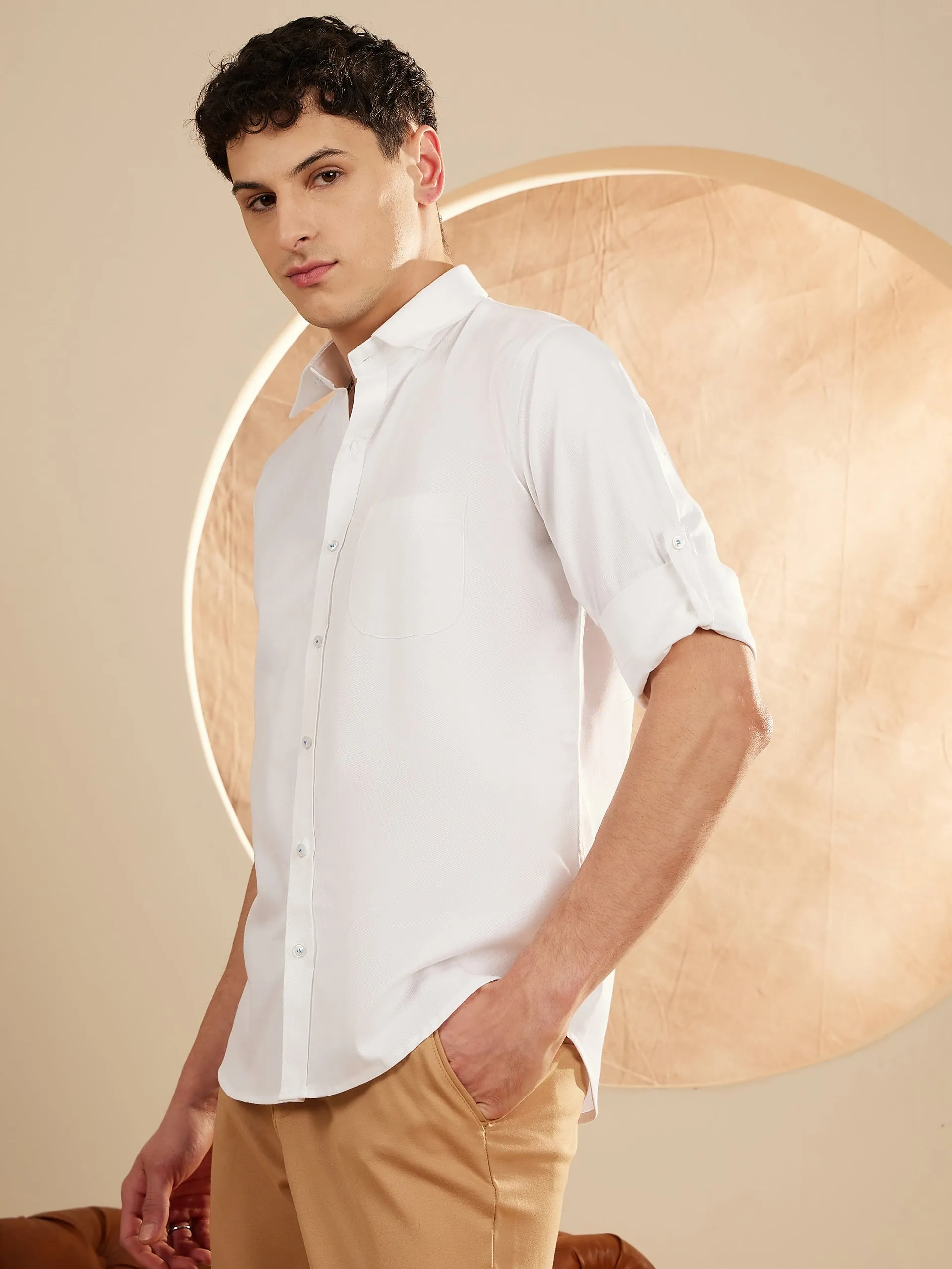 White: Solid Formal Shirt