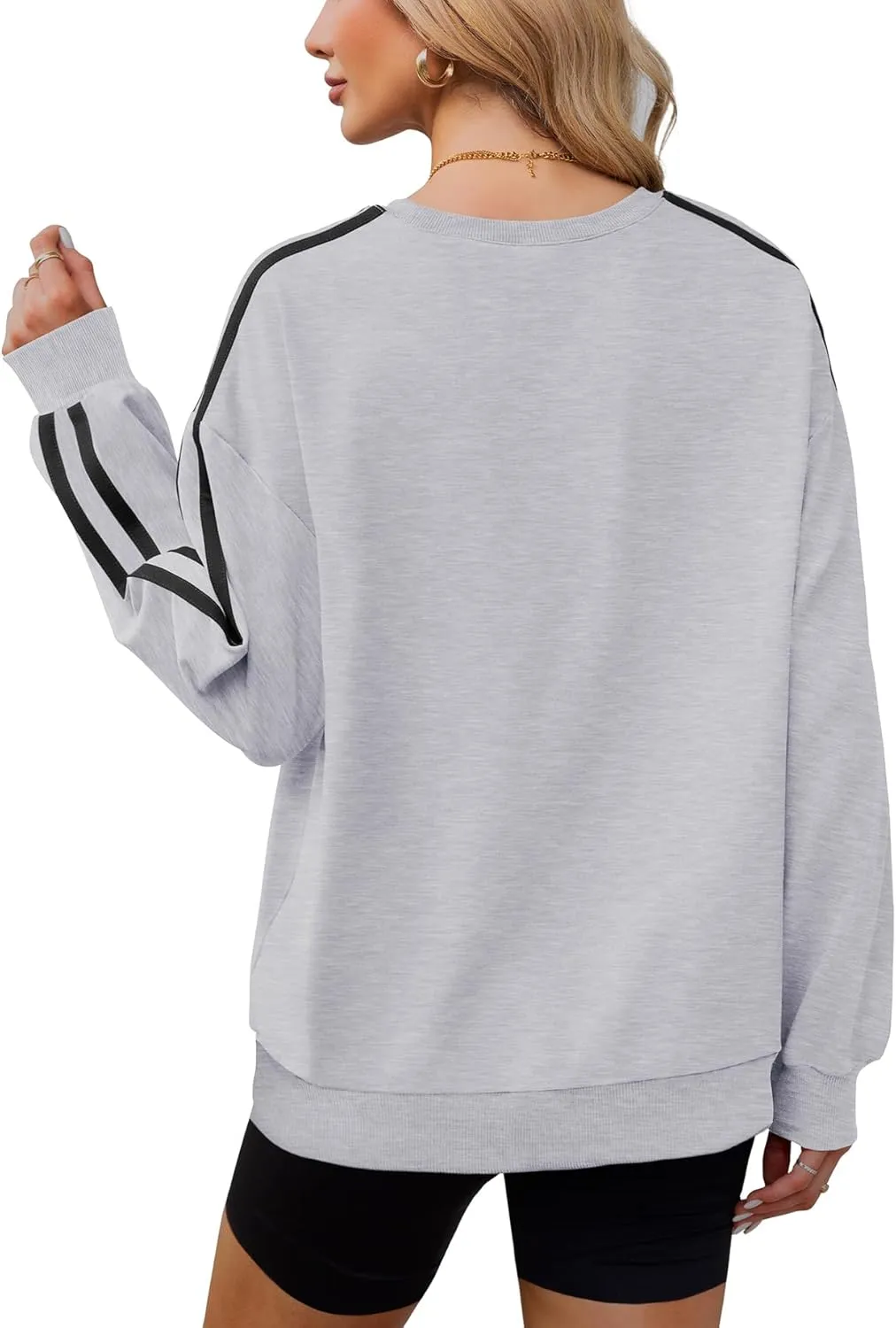 WIHOLL Womens Sweatshirts Oversized Long Sleeve Pullover Striped Shirts Crewneck Fall Outfits Y2K Preppy Clothes