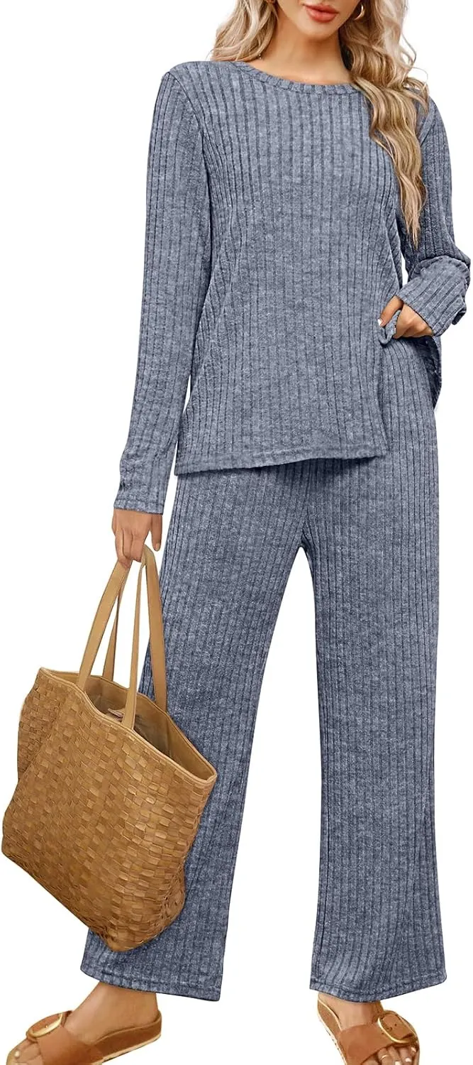 WIHOLL Womens Two Piece Outfits Lounge Sets Cozy Sweater Loungewear with Pockets