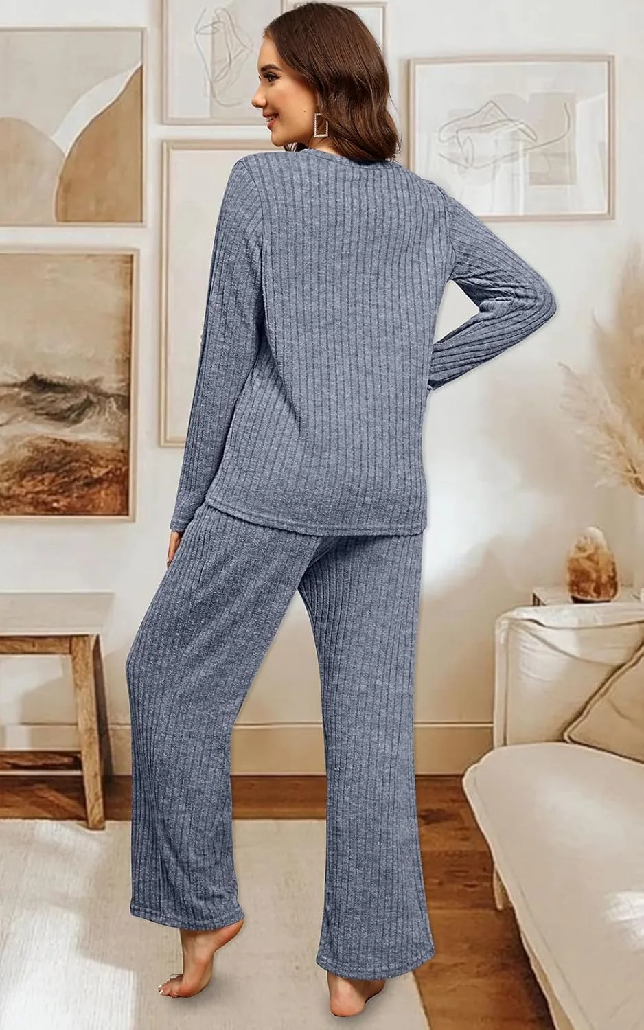 WIHOLL Womens Two Piece Outfits Lounge Sets Cozy Sweater Loungewear with Pockets