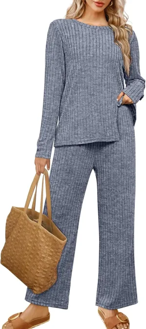 WIHOLL Womens Two Piece Outfits Lounge Sets Cozy Sweater Loungewear with Pockets