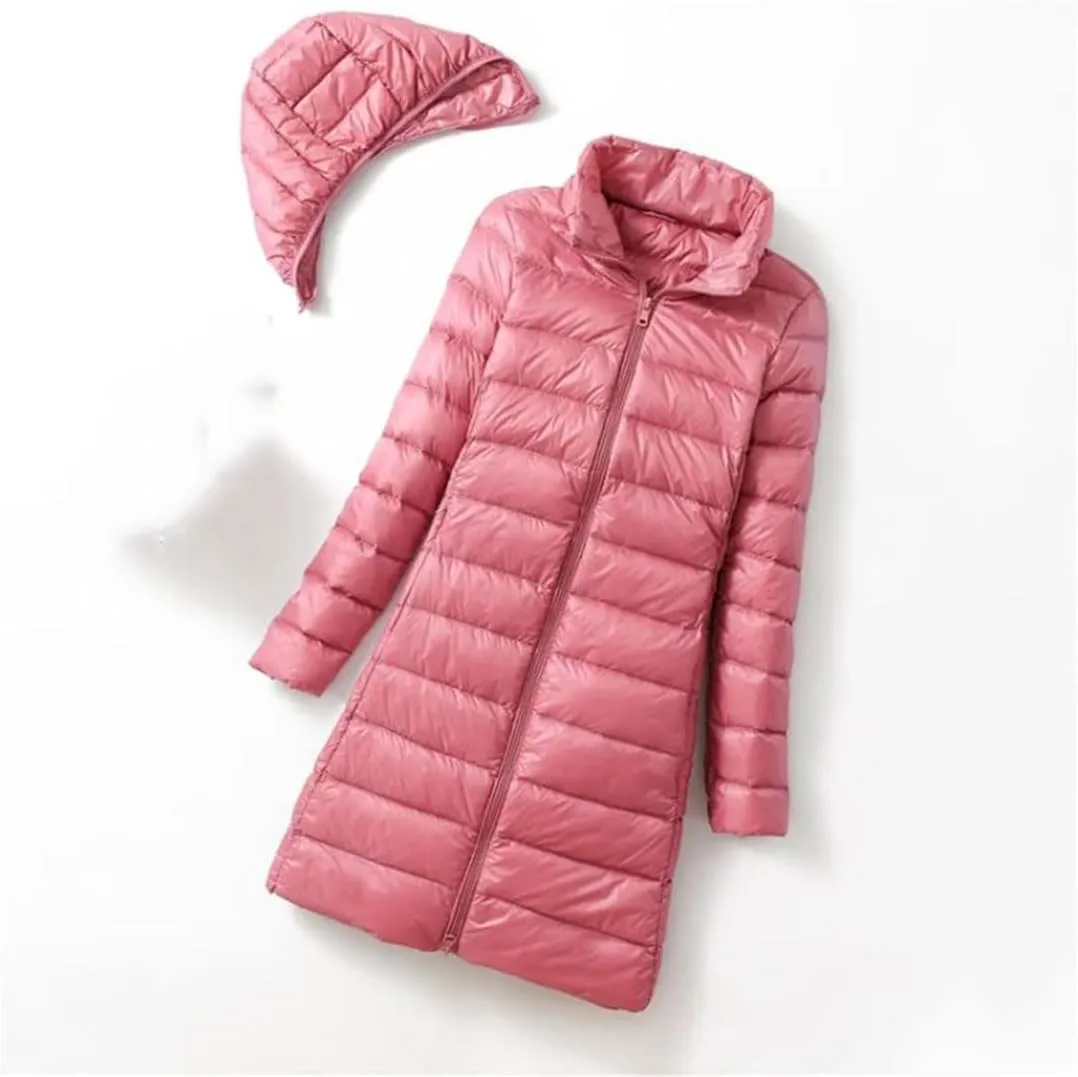 Winter Womens Fashion Slim Remove Hooded Parka Outerwear Down Jackets Long Thin Coat Puffer Jacket