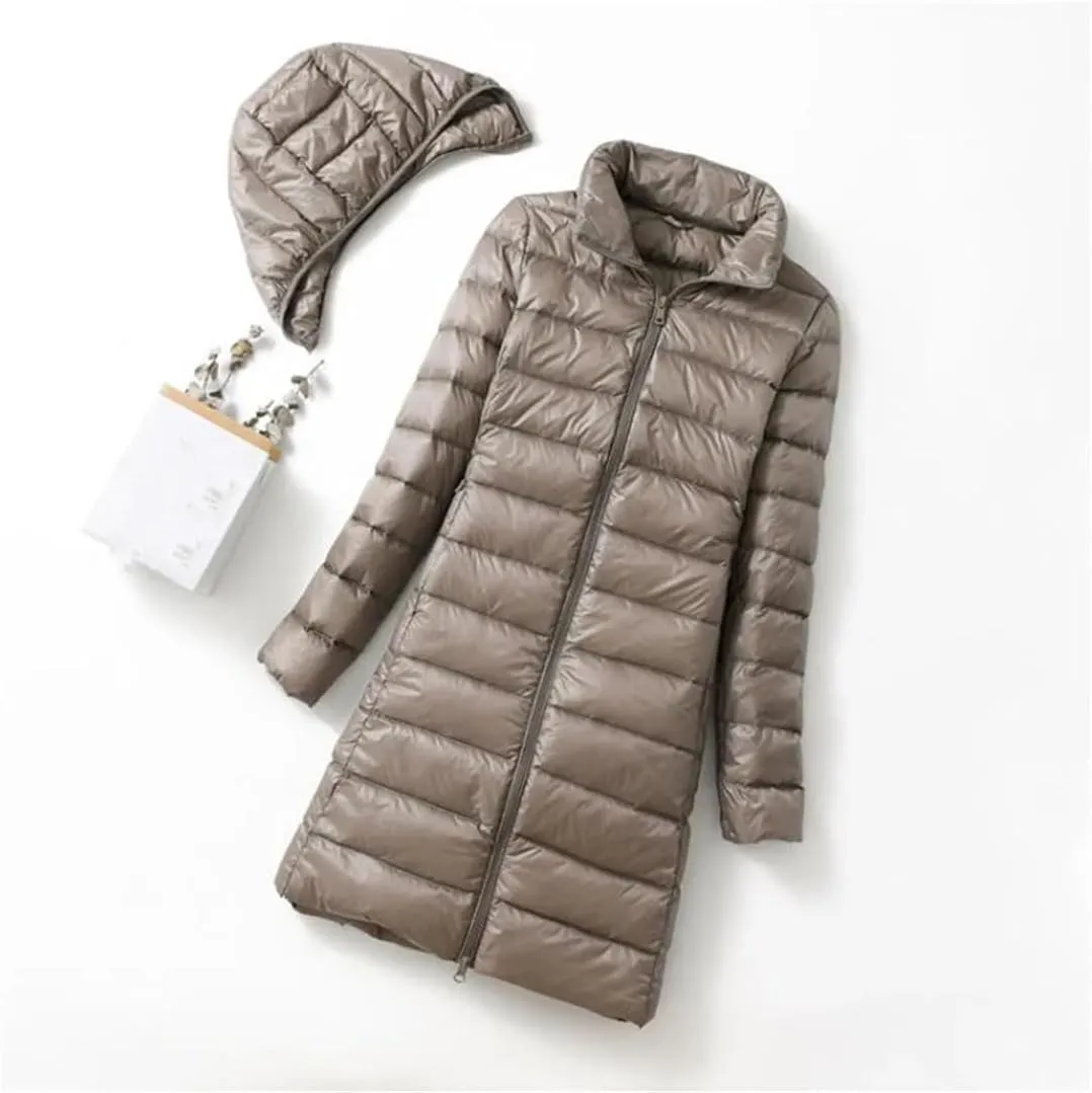 Winter Womens Fashion Slim Remove Hooded Parka Outerwear Down Jackets Long Thin Coat Puffer Jacket