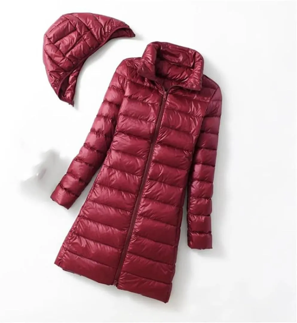 Winter Womens Fashion Slim Remove Hooded Parka Outerwear Down Jackets Long Thin Coat Puffer Jacket