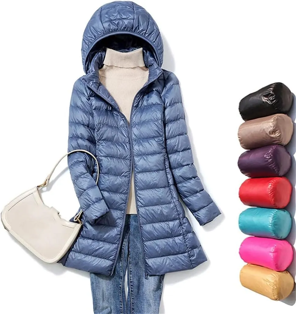 Winter Womens Fashion Slim Remove Hooded Parka Outerwear Down Jackets Long Thin Coat Puffer Jacket