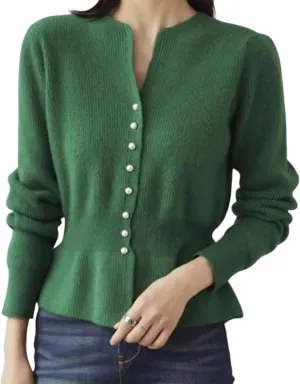 Women 2024 Peplum Button Down Lightweight Ribbed V Neck Long Sleeve Casual Open Front Sweater Crochet Tops Knitted Coat