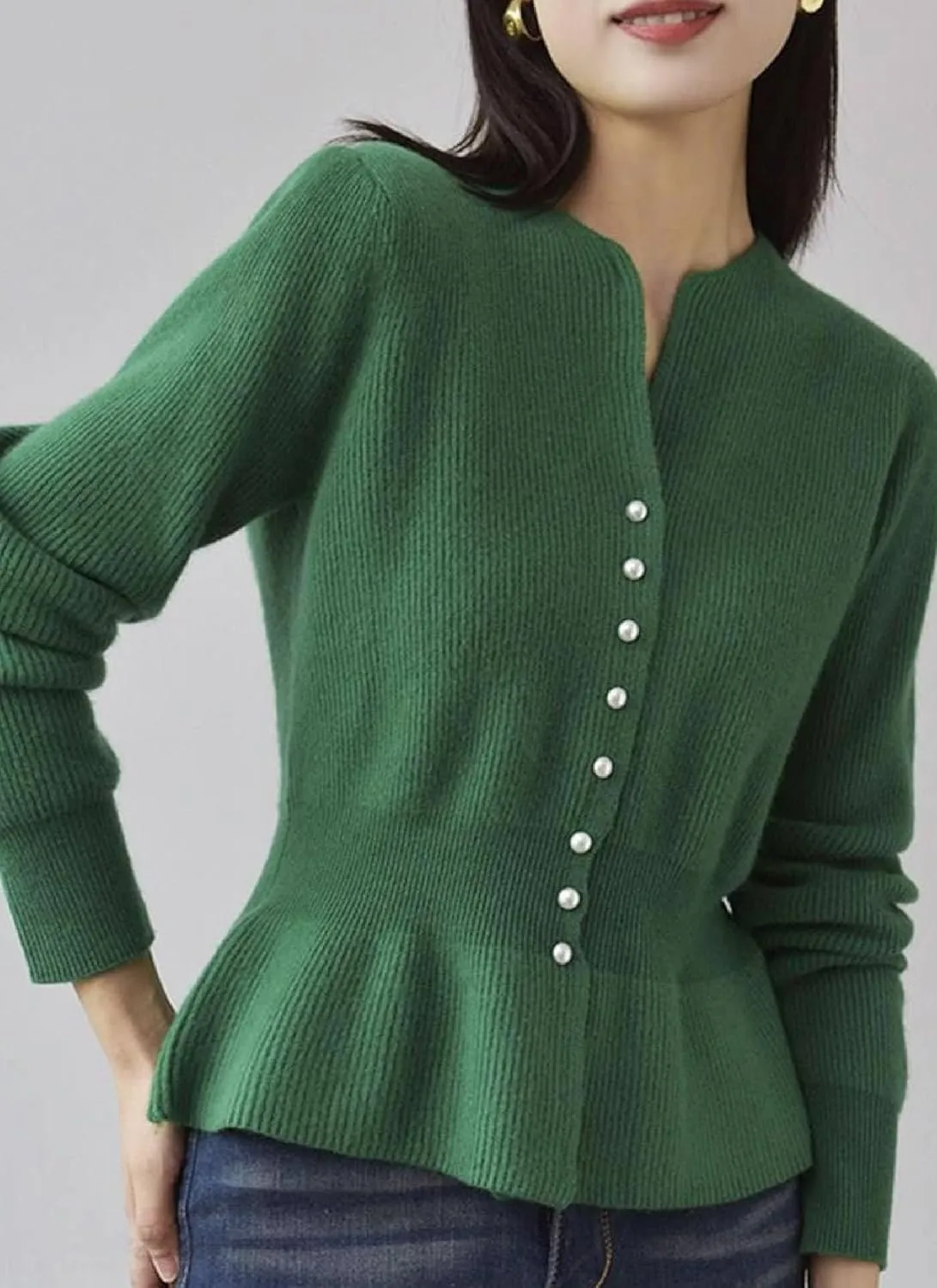 Women 2024 Peplum Button Down Lightweight Ribbed V Neck Long Sleeve Casual Open Front Sweater Crochet Tops Knitted Coat