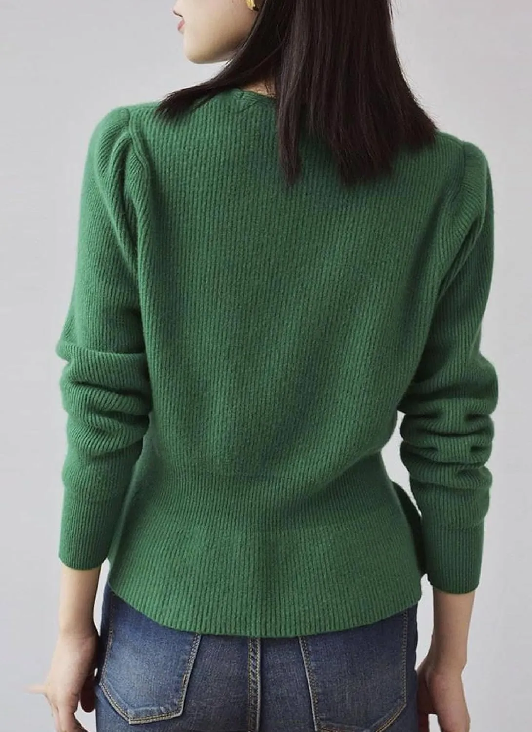 Women 2024 Peplum Button Down Lightweight Ribbed V Neck Long Sleeve Casual Open Front Sweater Crochet Tops Knitted Coat