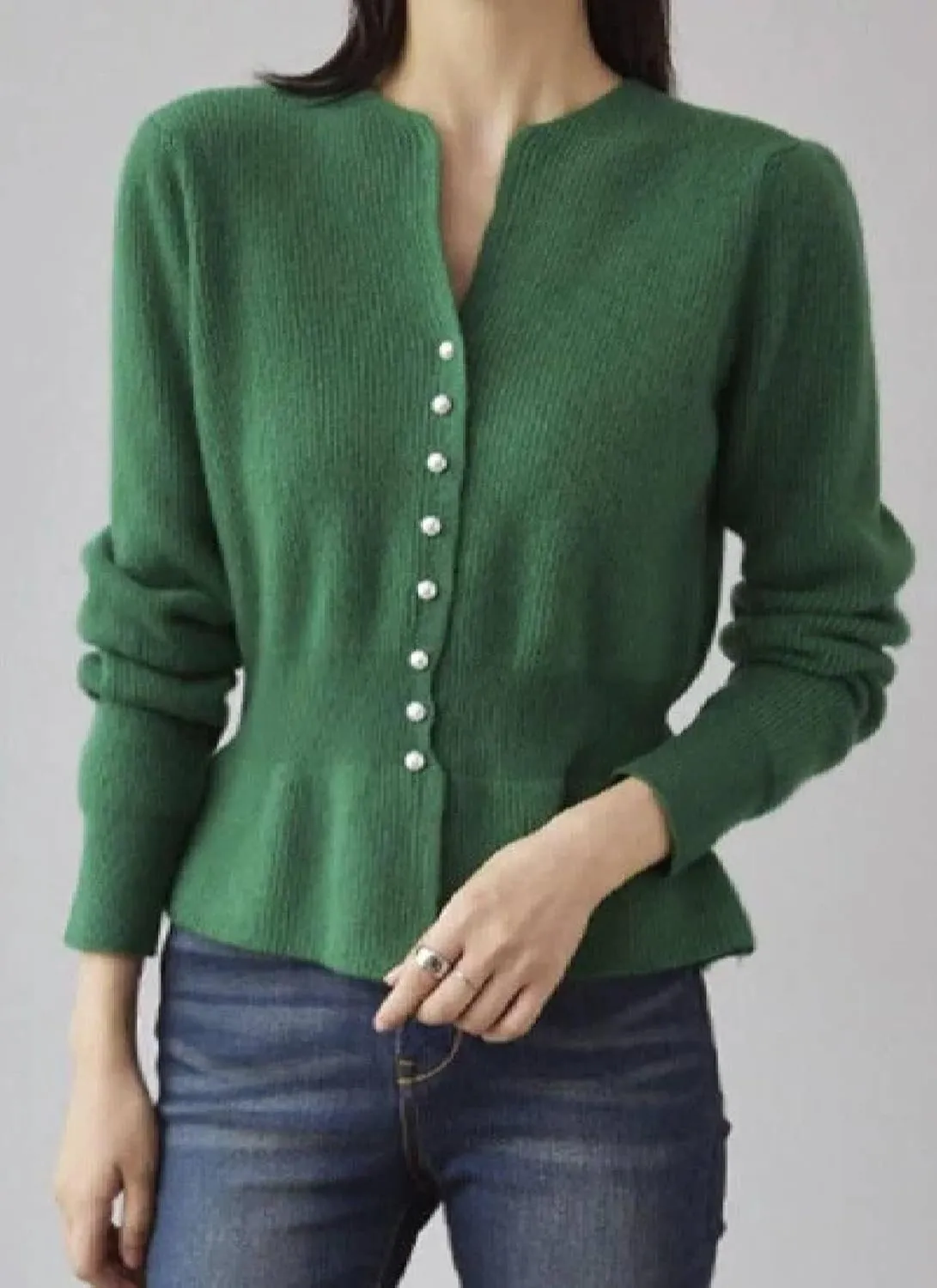 Women 2024 Peplum Button Down Lightweight Ribbed V Neck Long Sleeve Casual Open Front Sweater Crochet Tops Knitted Coat