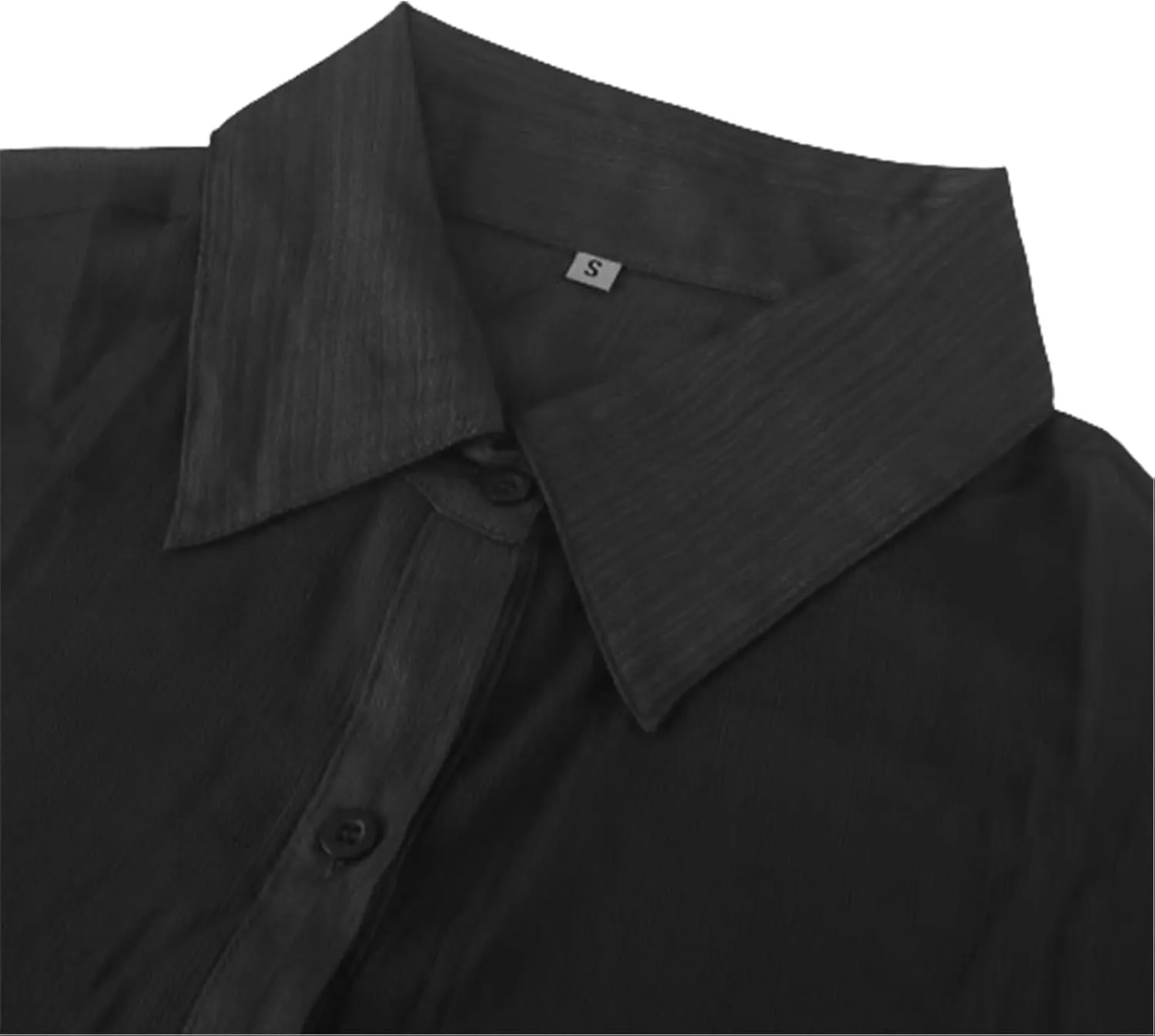 Women Collar V Neck Sheer Shirt See Through Button Down Split Blouse Top