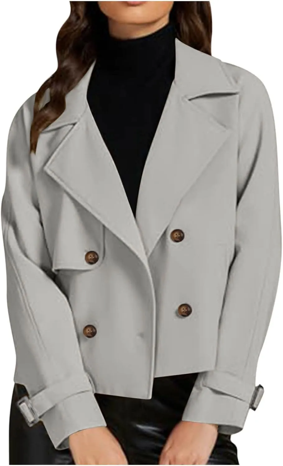 Women Crop Double Breasted Trench Coat Raglan Sleeve Work Office Cropped Jacket With Pockets Fashion Fall Jackets