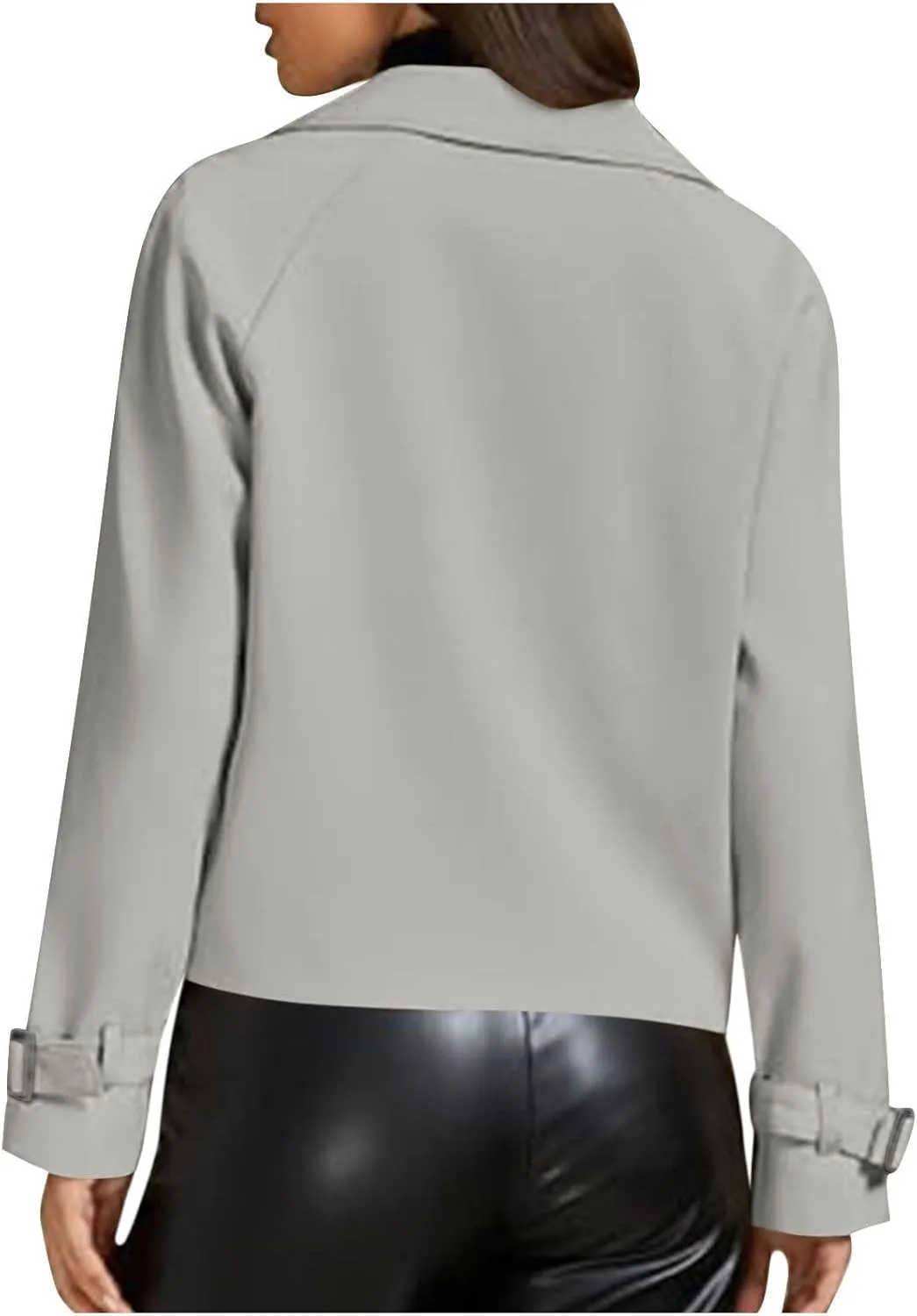Women Crop Double Breasted Trench Coat Raglan Sleeve Work Office Cropped Jacket With Pockets Fashion Fall Jackets
