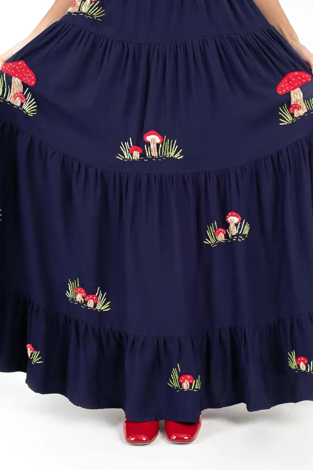 Women Embroidered Maxi Dress Puff Sleeve Square Neck Bohemian Flowy Smocked Dress Summer Fall Boho Long Dresses