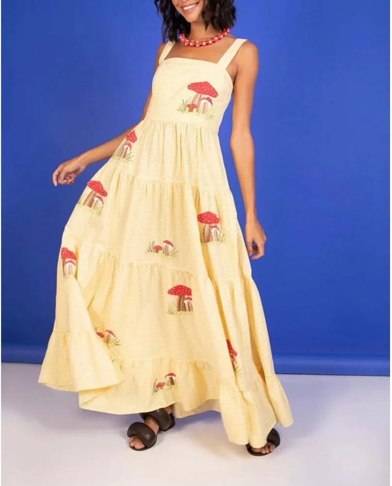 Women Embroidered Maxi Dress Sleeveless Smocked Flowy Sundress Boho Summer Long Dresses Beach Vocation