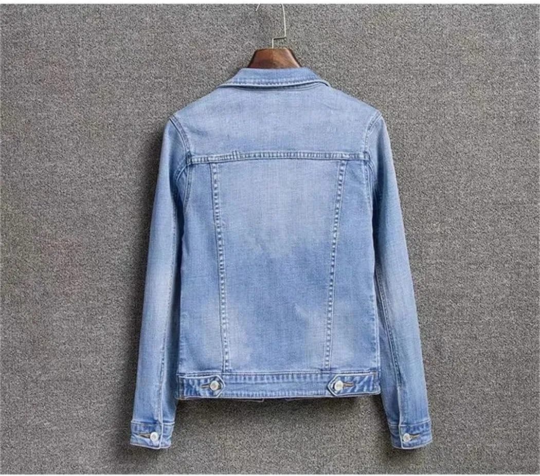 Women Fashion Spring Autumn Denim Jacket Loose Jeans Female Outerwear Single Breasted Cowboy Tops