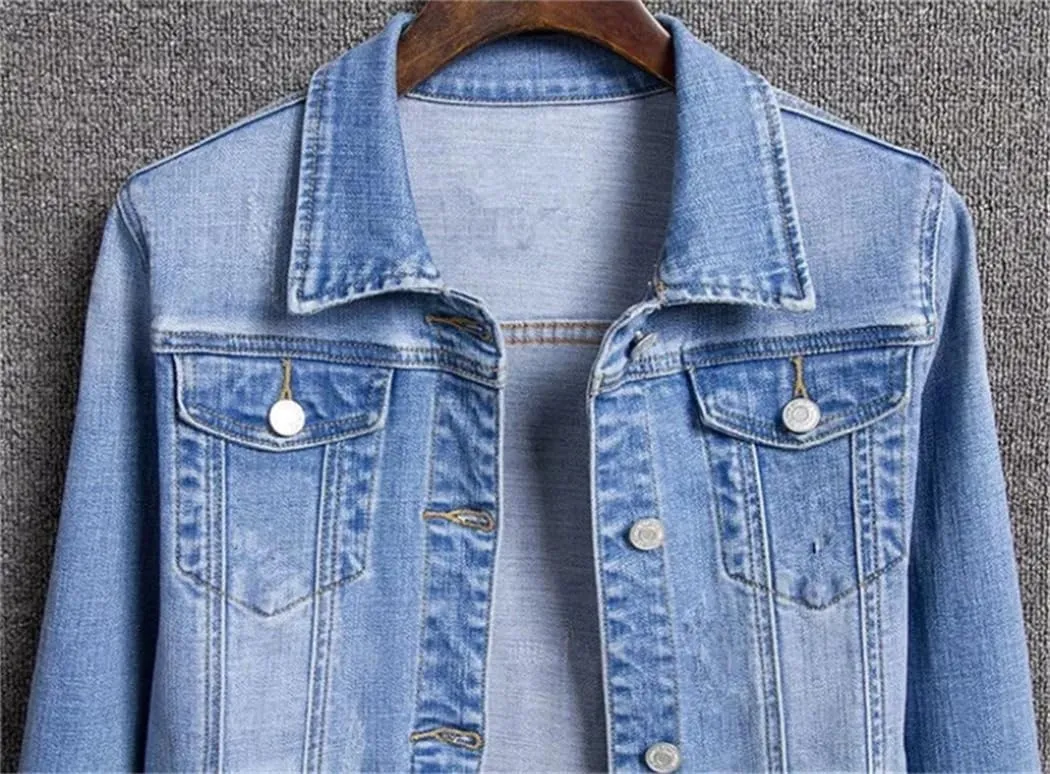 Women Fashion Spring Autumn Denim Jacket Loose Jeans Female Outerwear Single Breasted Cowboy Tops