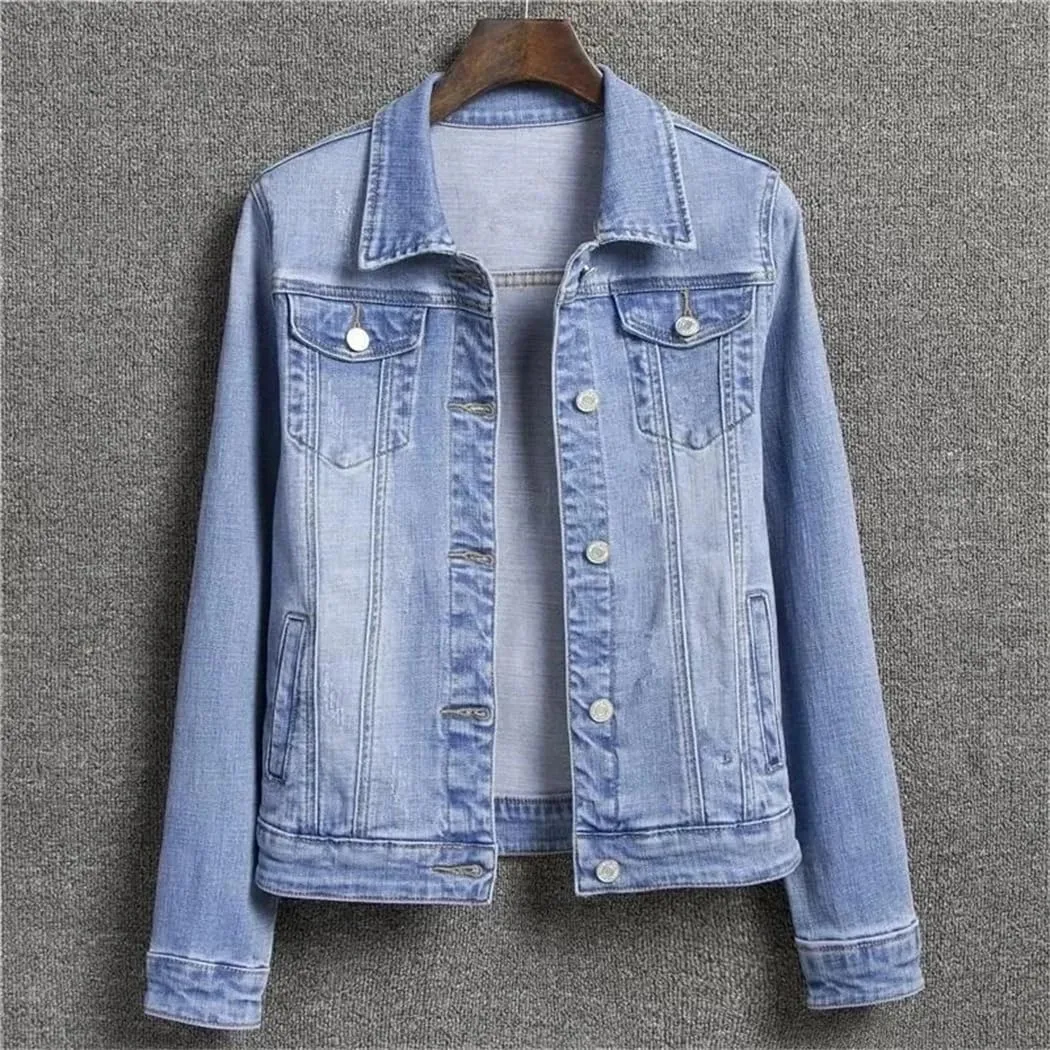 Women Fashion Spring Autumn Denim Jacket Loose Jeans Female Outerwear Single Breasted Cowboy Tops
