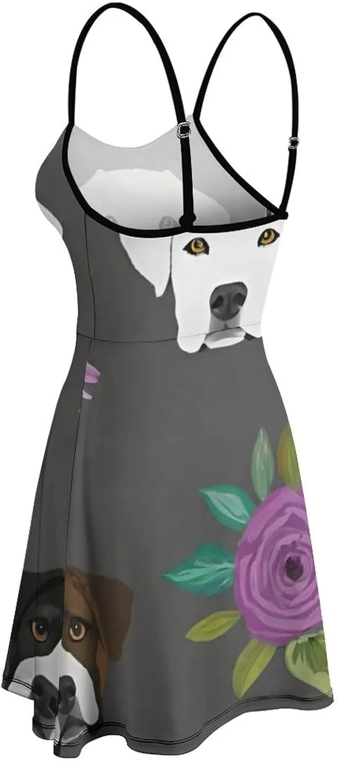 Women Girls U-Neck Sleeveless Flared Midi Dress for Party Holiday Beach