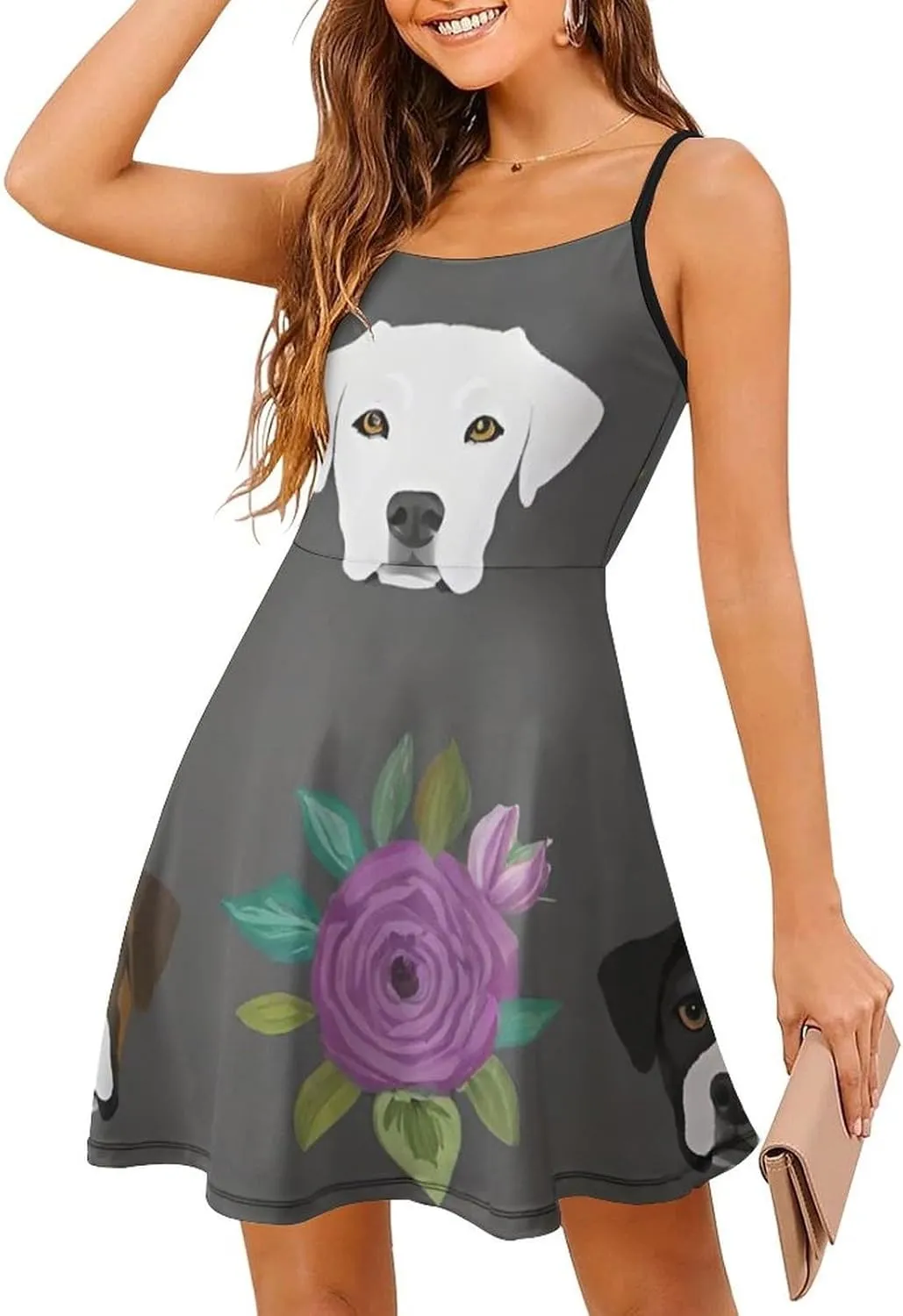 Women Girls U-Neck Sleeveless Flared Midi Dress for Party Holiday Beach