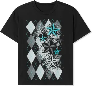 Women Graphic Grunge Shirts Loose Fit Gothic Punk Tees Y2k Emo Clothes Teen Girls Baggy T Shirts 2000s Vintage Tops