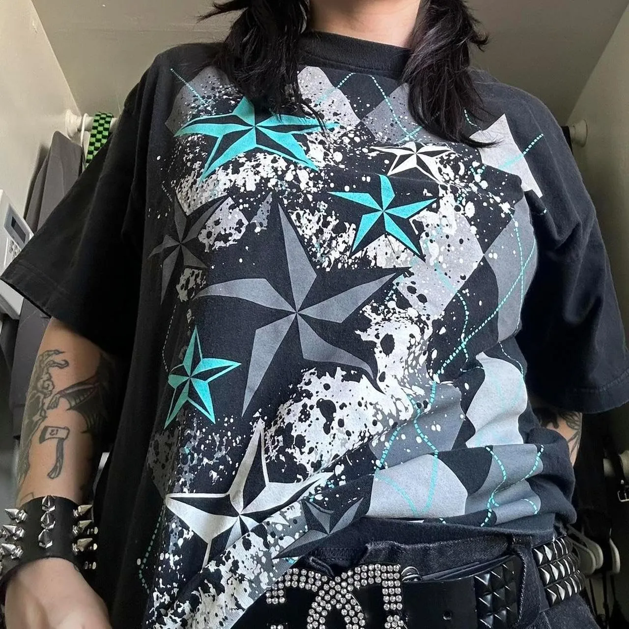 Women Graphic Grunge Shirts Loose Fit Gothic Punk Tees Y2k Emo Clothes Teen Girls Baggy T Shirts 2000s Vintage Tops