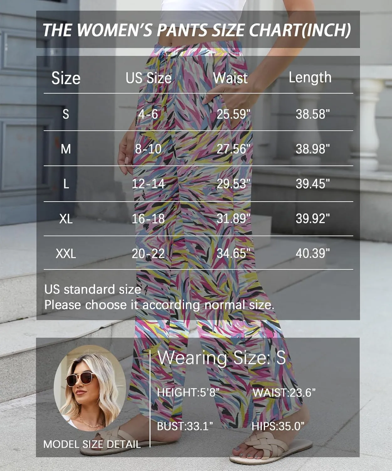 Women High Waist Casual Pants Elastic Wide Leg Summer Beach Palazzo Trousers with Pockets Lightweight Comfy