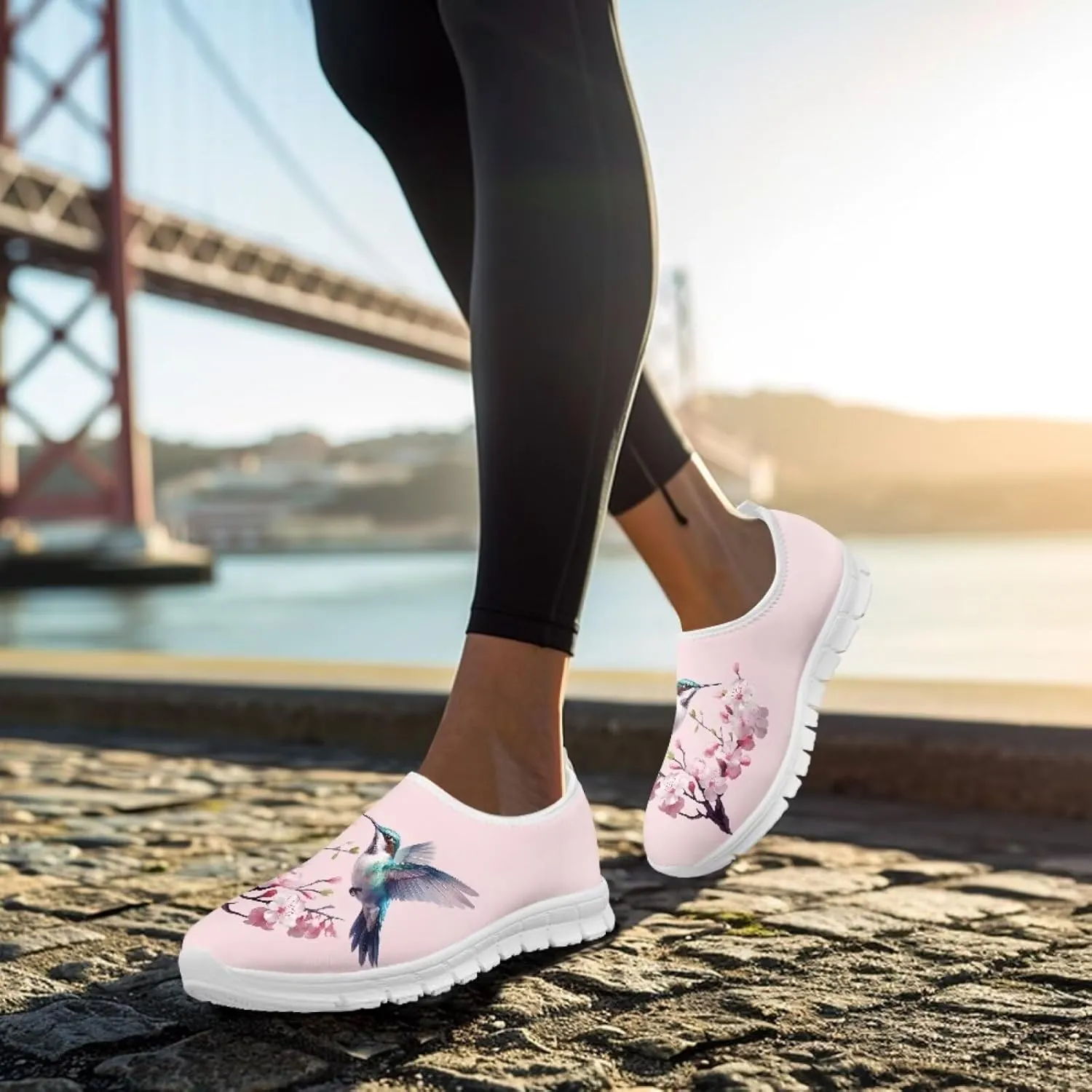 Women Hummingbird Running Shoes Breathable Mesh Non Slip Walking Sneakers Business Slip On Work Flats