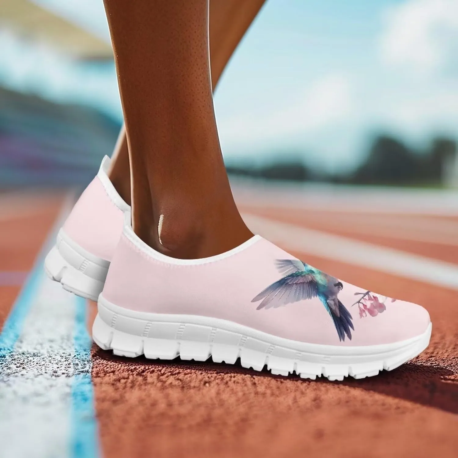 Women Hummingbird Running Shoes Breathable Mesh Non Slip Walking Sneakers Business Slip On Work Flats
