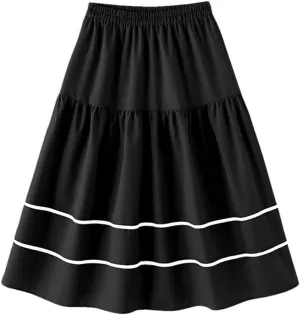 Women Long Skirt Fashion Summer Holiday Multilayer Pleating Korean Casual Elastic Waist Skirts