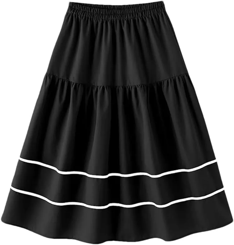 Women Long Skirt Fashion Summer Holiday Multilayer Pleating Korean Casual Elastic Waist Skirts
