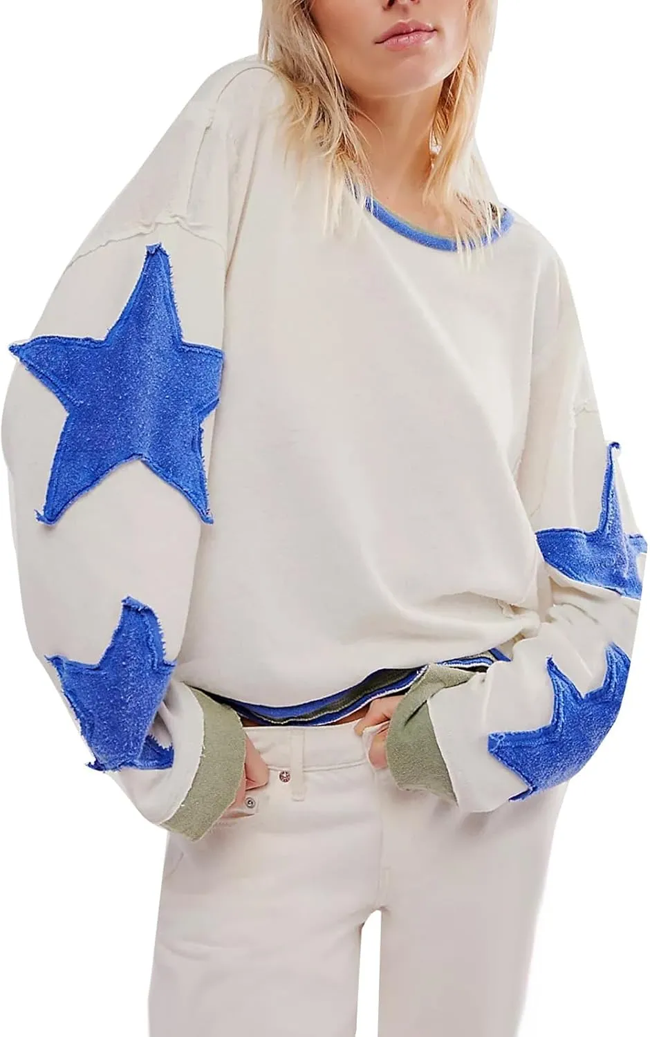 Women Oversized Graphic Sweatshirt Y2k Long Sleeve Vintage Crewneck Shirt Top Drop Shoulder Sweater Pullover