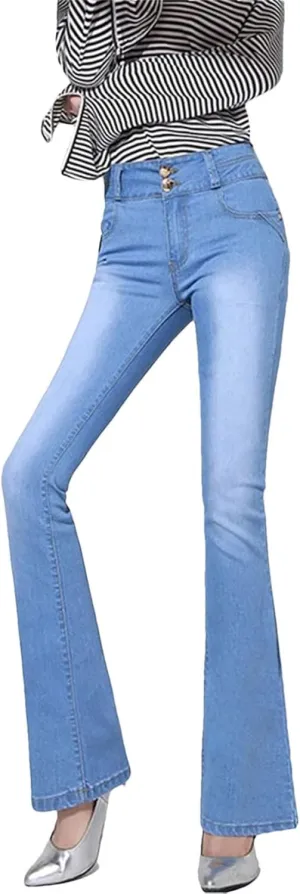 Women Oversized Slim Flare Denim Pants High Waist Skinny Jeans Casual Stretch Trousers