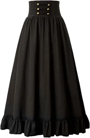 Women Summer Cotton Casual Solid Color Loose Female High Waist A-Line Mid Length Skirts