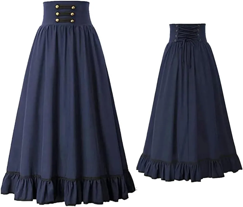 Women Summer Cotton Casual Solid Color Loose Female High Waist A-Line Mid Length Skirts