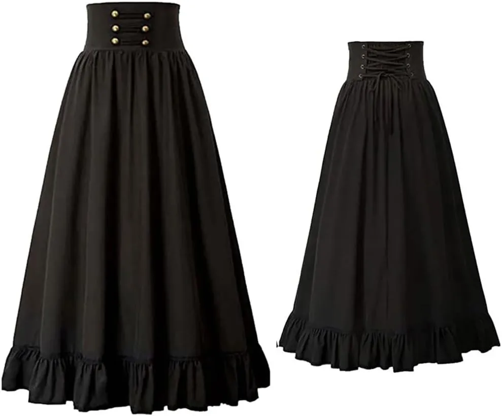 Women Summer Cotton Casual Solid Color Loose Female High Waist A-Line Mid Length Skirts