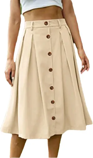 Women Summer Cotton Holiday Solid Color Beach Skirt Fashion Elastic Waist Mid Length Skirts