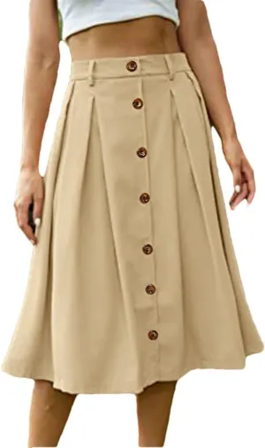 Women Summer Cotton Holiday Solid Color Beach Skirt Fashion Elastic Waist Mid Length Skirts