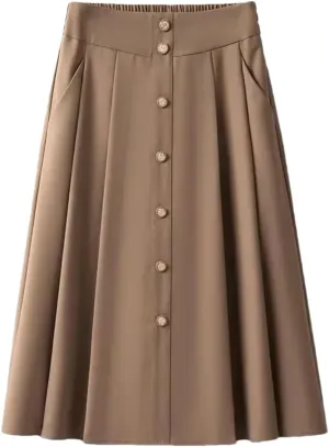 Women Summer High Waist Solid Color A Line Casual Work Midi Length in Regular Skirts
