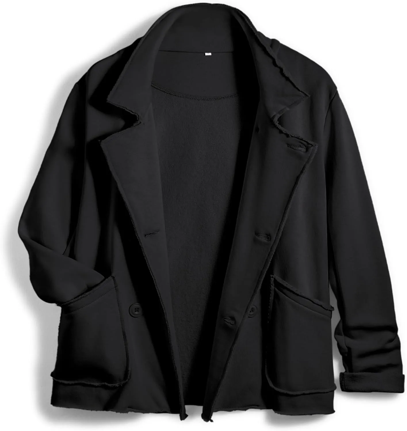 Women Warm Pea Coat Notched Lapel Neck Cropped Double Breasted Button Down Trench Overcoat Jackets with Pockets(Black,XL)