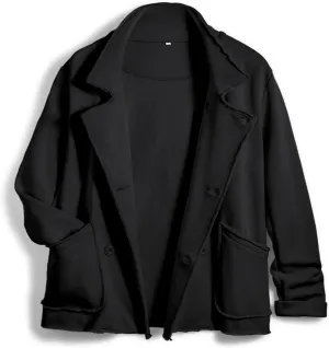 Women Warm Pea Coat Notched Lapel Neck Cropped Double Breasted Button Down Trench Overcoat Jackets with Pockets(Black,XL)