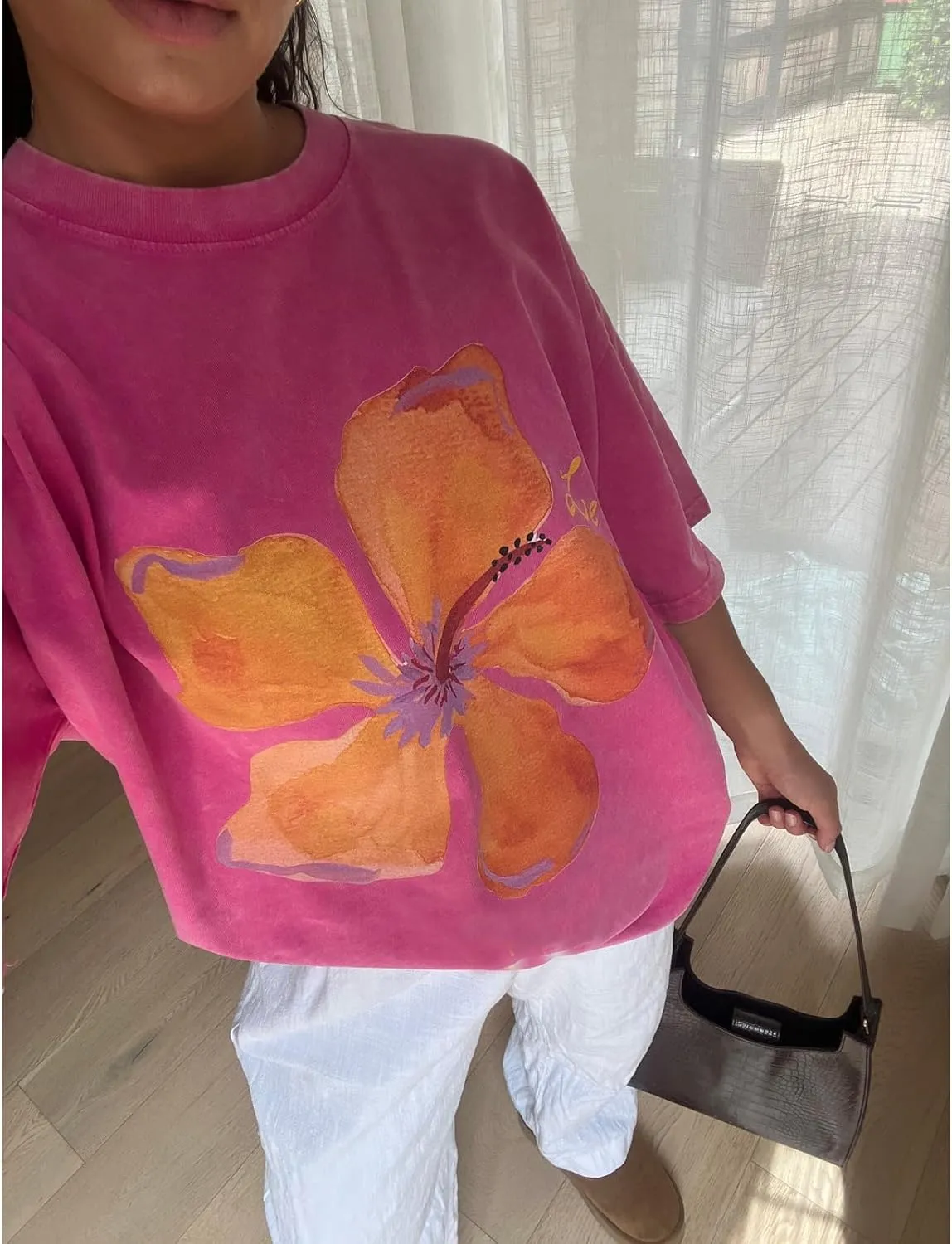 Women Y2k Floral Graphic Print Oversized Tshirts Cute Flower Aesthetic Baggy Tees Top Summer Teen Girl Coastal Clothes